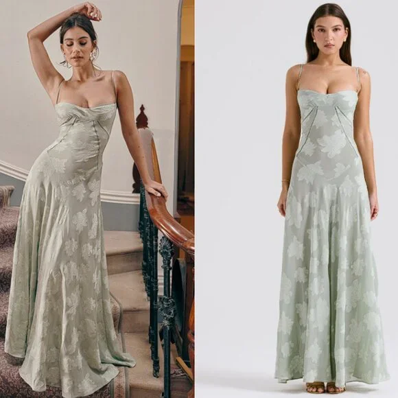 green emerald velvet dress Florentina Dress in Pistachio Aquarelle Fleur – Ivy City Co main image 0